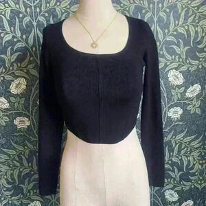Black Long Sleeve House of Harlow 1960 Crop Top